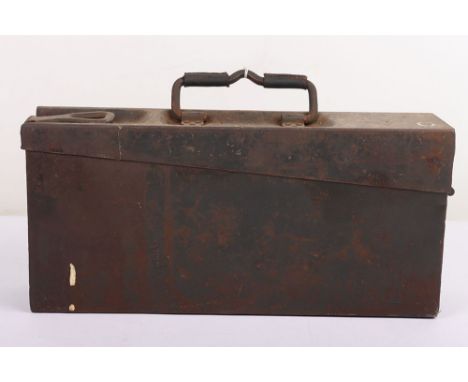 WW2 German Army MG 34 Ammo/oil Tin: Early 1940 stamped MG34 ammunition tin with two oil cans inside with tags to top, tin has