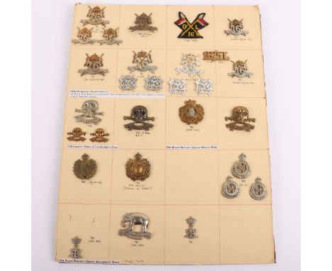 Collection of British Army Cavalry cap & collar badges. Lot includes a 16th Queen’s Lancers cloth pagri badge, cap badges in 