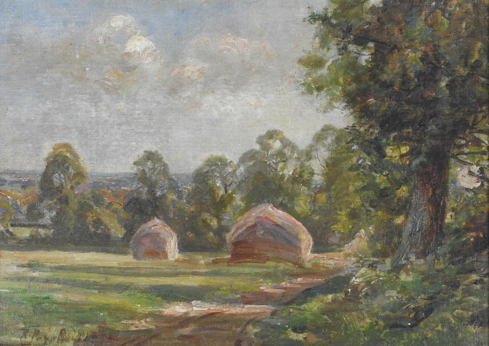 Robert Payton Reid ARSA (1859-1945)Hayricks, signed lower left, oil on ...