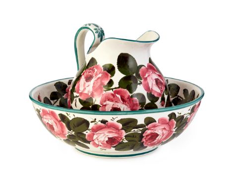 the EWER with painted and impressed maker's marks WEMYSS, and printed retailer's mark T. GOODE &amp; CO., 25cm high; the BASI