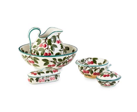 comprising a EWER &amp; BASIN, 25cm high and 39.5cm diameter; a SOAP DISH &amp; COVER, 14.5cm diameter; a SPONGE DISH &amp; L