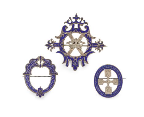 of various stylised outlines, each with blue enamel detail throughout, unmarked