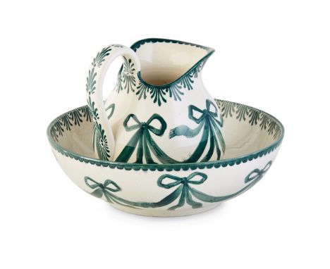 decorated by James Sharp, bearing ducal cypher, the EWER with impressed maker's mark WEMYSS, 25cm high; the BASIN with incise