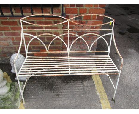 A white painted metal garden bench, 34" x 45" x 19 1/2" 