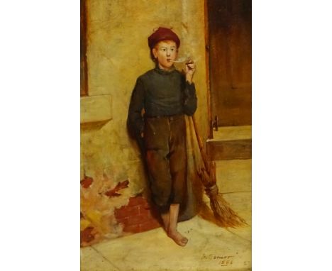 Mark Senior (Staithes Group 1862-1927): Portrait of a Boy Smoking a Pipe, oil on panel signed and dated 1886, 29cm x 19cmProv