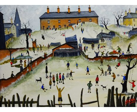 John Hanley (Northern British 1947-): The Local Cricket Match, oil on canvas signed 60cm x 80cmNotes: Hanley specialises in t