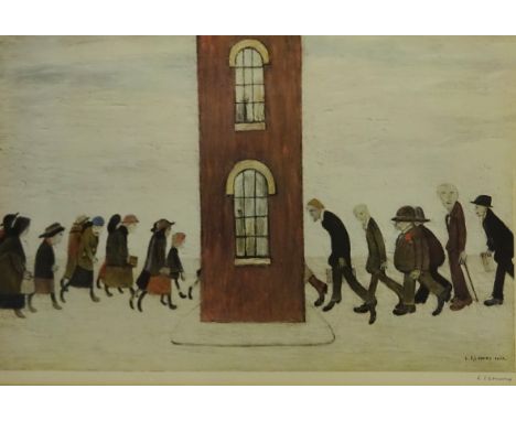 Laurence Stephen Lowry RA (Northern British 1887-1976): 'Meeting Point', limited edition coloured offset lithograph signed in