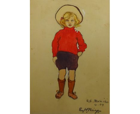 Emily Hilda Rix (Nicholas) (Australian 1884-1961): Girl in a Red Jumper, watercolour signed and dated 'S.S. Runic 4.09. (07)'