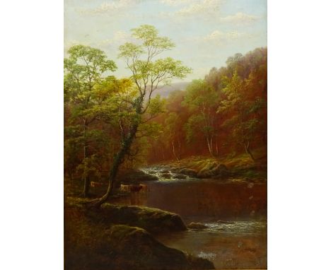 William Mellor (British 1851-1931): On the Wharfe Bolton Woods Yorkshire, oil on canvas signed 60cm x 45cm - Condition Report