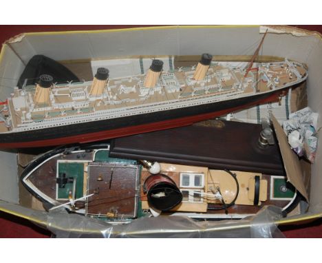 A kit built model of the Titanic, together with various other kit built radio controlled ships