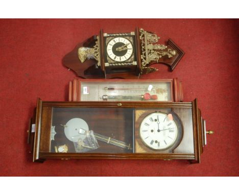A reproduction Admiral Fitzroy type barometer together with a modern boxed wall clock and one other (3)