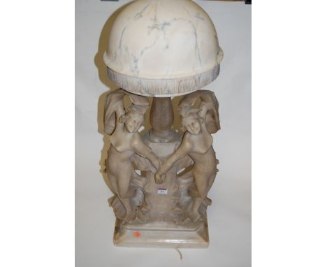 A large mid 20th century carved alabaster figural table lamp, height approx. 82cm   Condition Report / Extra Information  Sha