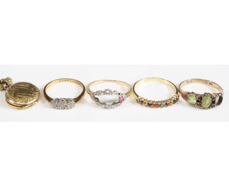 An assortment of jewellery to include a yellow metal multi-stone half hoop eternity ring set with 12 round stones being sapph