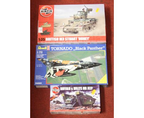 An Airfix 1:35 scale British M3 Stewart 'Honey' plastic model kit, appears unopened and complete; together with an Airfix 1:7