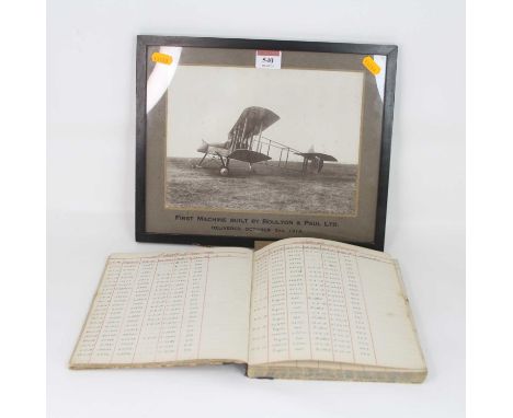 An early 20th century flight log book, dating from 1915; together with a vintage photograph of an aeroplane titled 'First Mac