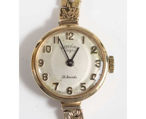 A lady's Rotary 9ct gold cased bracelet watch, circa 1969, having signed silvered dial, manual wind movement, engraved back c