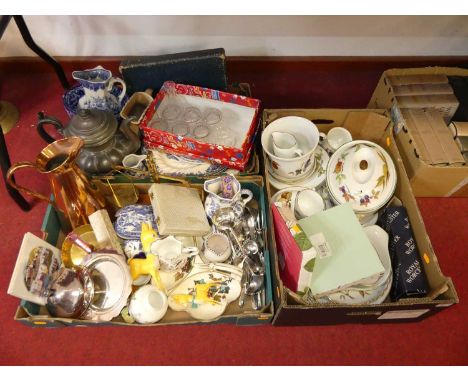 Three boxes of mixed ceramics and metalware, to include Royal Worcester Evesham pattern dinnerwares
