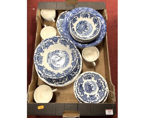 A collection of blue and white transfer decorated tableware, to include Copeland Spode Italian pattern