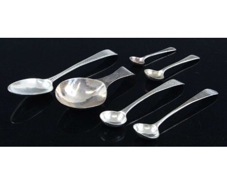 A George III silver tea caddy spoon, having a plain tear-drop shaped bowl and bright cut engraved handle, maker Peter and Ann