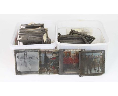 A collection of vintage glass projector slides, various subjects 