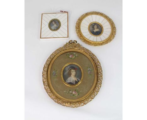 A collection of three 20th century portrait miniatures of ladies, the largest 6 x 5cm 
