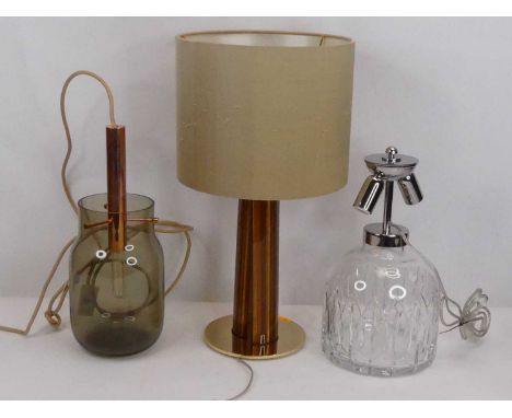 A Czech Bandaska smoked glass pendant light, h.37cm (including fittings); together with a cut glass and chrome mounted table 