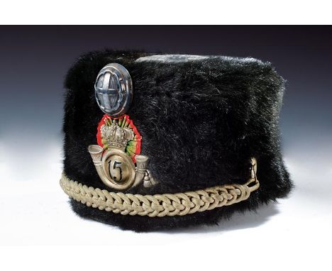 dating: about 1890 provenance: Kingdom of Italy, Made of fur; featuring a white metal front badge with the number '15' on a t