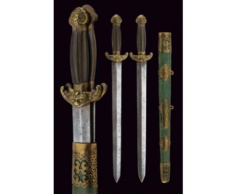 dating: Late 19th Century provenance: China, Blades of triangular section with flat, slightly ribbed base; solid brass mounts