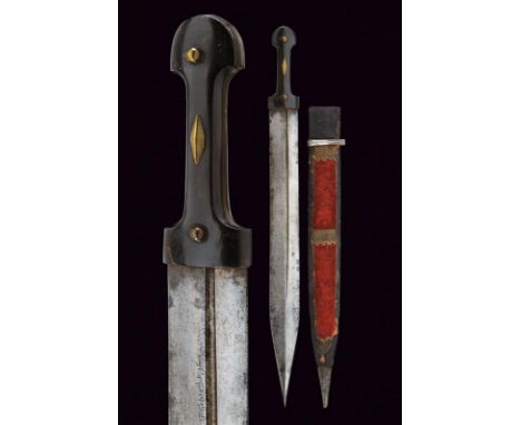 dating: 19th Century provenance: Caucasia, Extremely long, double-edged blade with asymmetrical grooves, with an inscription 