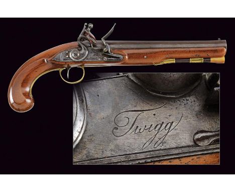 dating: Early 19th Century provenance: London, Smoothbore, round, 17 mm cal. barrel with rib, browning with damascus pattern,