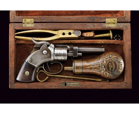 dating: third quarter of the 19th Century provenance: USA, Round, rifled, 28 cal. barrel with foresight; engraved, six-shot c