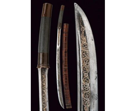 dating: Late 19th Century provenance: Burma, Solid, slightly curved, single-edged blade with central fuller and dorsal groove