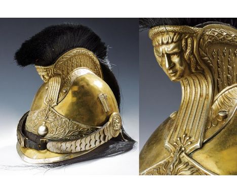 dating: First half of the 20th Century provenance: France, Brass-coloured metal skull, with white metal mounts. Black horseha