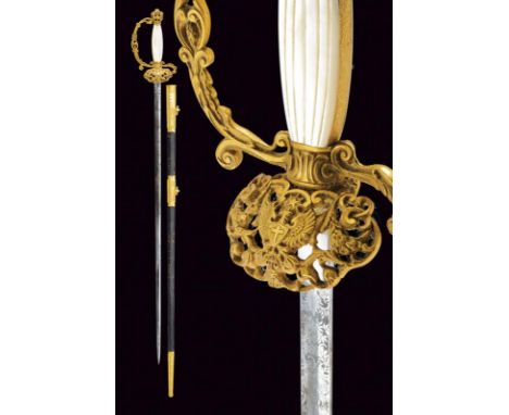 dating: 19th Century provenance: Sardinian Kingdom, Straight blade of hexagonal section, engraved with racemes and trophies a