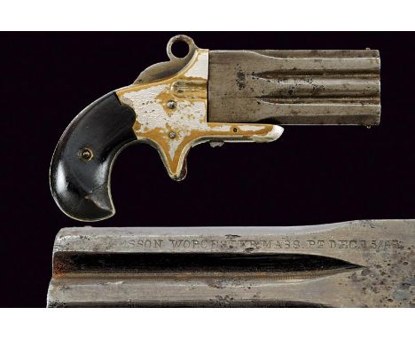 dating: about 1880 provenance: USA, Two, octagonal, over-and-under barrels marked 'WESSON WORCESTER MASS PT. DEC. 15/68', bro