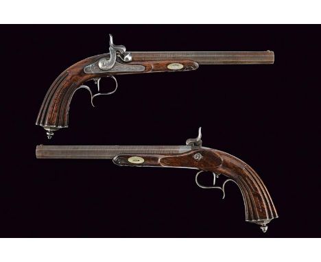 dating: Mid 19th Century provenance: Belgium, Rifled, octagonal, 12 mm cal. barrels (clean bores, visible rifling), with mark