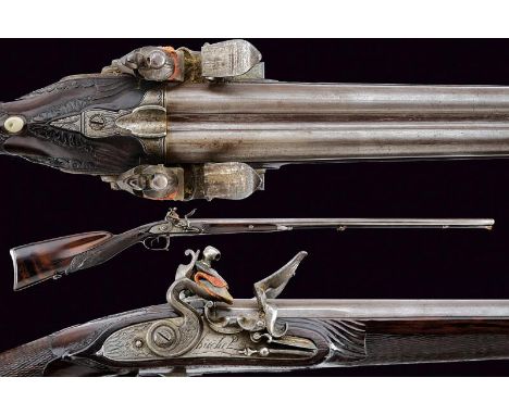dating: Early 19th Century provenance: France, Smoothbore, round, 15 mm cal. barrels, with square base marked '24' on the lef