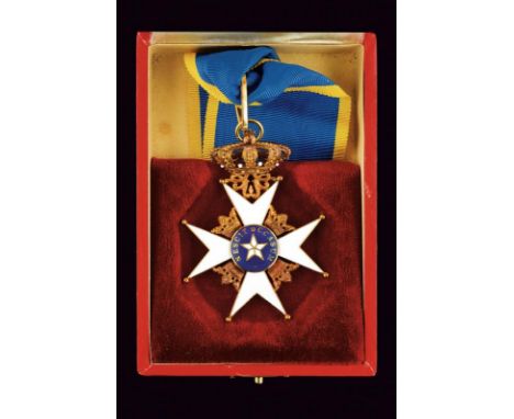 dating: First half of the 20th Century provenance: Sweden, Gold-plated and enameled metal Commendator's cross. On a neck ribb