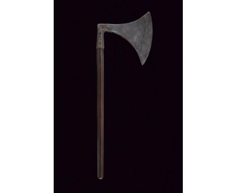 dating: 16th/17th Century provenance: Europe, Heavy axe with very long convex edge (35.5 cm), slightly angled and with cylind