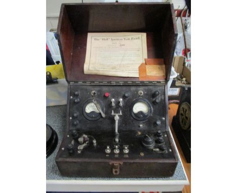 Automobilia/Car interest: vintage "The Hall Ignition Test Panel Type A" test equipment in oak-case, width approx 30cm