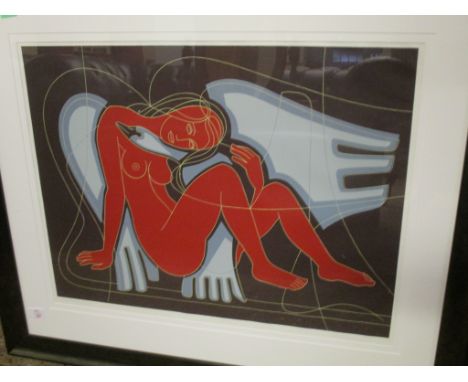 Coloured ltd edition Print, framed and glazed, after GEORGES KOTSONIS (b 1939) "ANGEL" singed/numbered 46/110 in pencil, 47 x