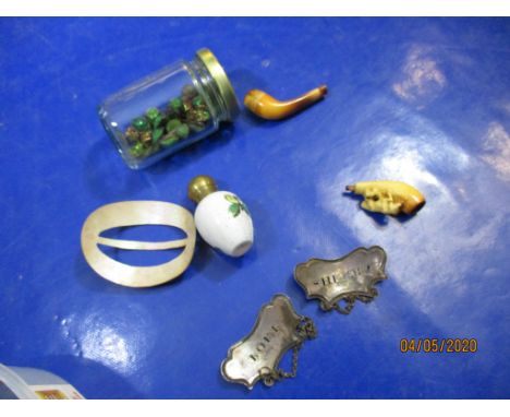 Mixed lot various small Collectables, inc silver plated Decanter Labels, Beads, etc.