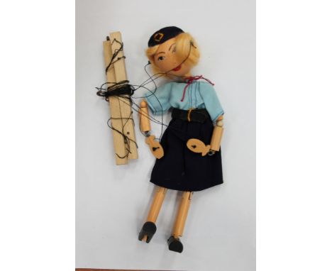 Pelham Puppets circa 1950s - SS Type Policeman and Boy (x 2), SM Type Old Lady and Farmer, plus two Pilot Puppet Girls - all 