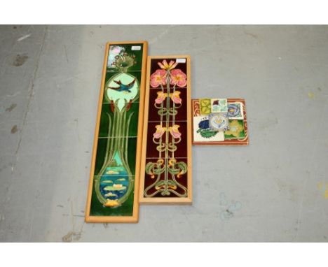 Collection of Victorian and Edwardian tiles - to include a panel - comprising five tiles with bluebird, reels and water lily 