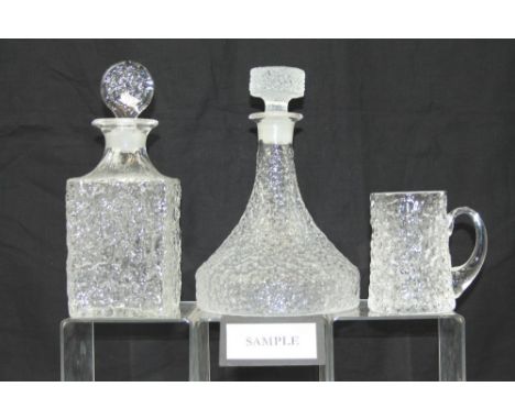 Set of four Whitefriars glass squared decanters, Whitefriars glass ships' decanter and tankard   CONDITION REPORT  All in goo