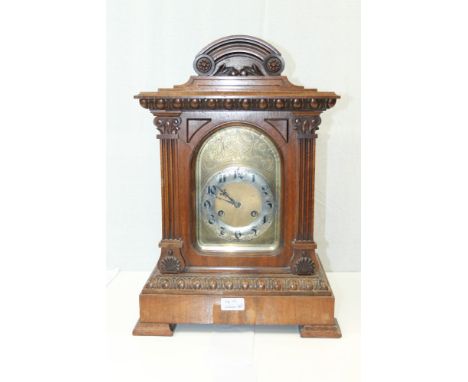 Early 20th century mantel clock with eight day Westminster chiming movement, signed - Junghans, engraved brass dial with silv