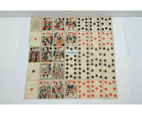 Playing cards - 19th century, by Reynolds & Son, Duty 1\- full set of fifty-two, plus plain back hand-coloured cards - simila