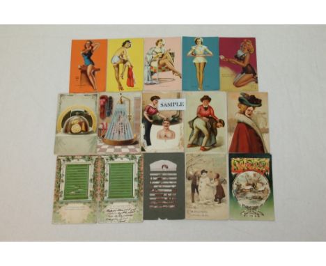 Postcards - loose selection in box - four hold-to-light Christmas greetings - including Snowman, novelty mechanical cards 195