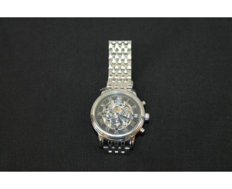 Gentlemen's Rotary Automatic Chronograph Calendar wristwatch with skeleton movement, in plated case with integral strap