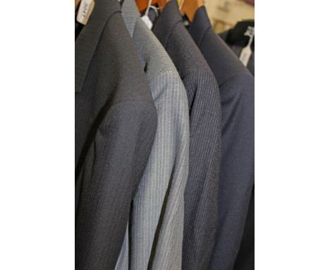 Gentlemen's suits - including unworn with tags, wool three piece suit by Varteks International, also blue and grey striped su